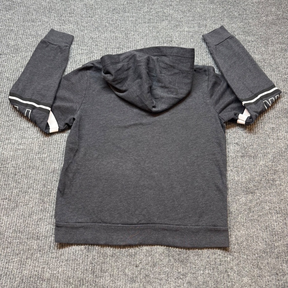 Victoria's Secret PINK Lace Up Hoodie Small Gray Spell Out Sleeve Pullover - Picture 7 of 10